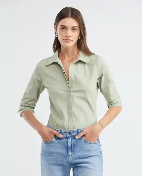 Camisa Ml Poplin Shirt Verde Aplomado Claro Talla L Mujer Chevignon