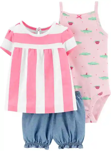 Carters Conjunto 3 Piezas Cocodrilo Rosa Short Bombacho Talla 18 Meses