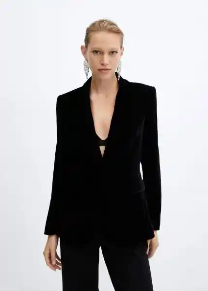 Blazer Americana Combi Negro Talla 24 Mujer Mango