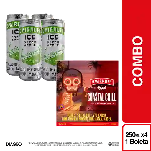 Combo Smirnoff Ice Aperitivo Vodka Manzana Verde 4 Und + Boleta