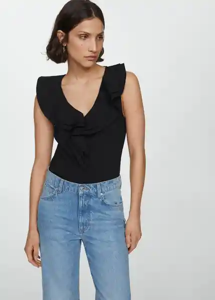 Top Popelín Negro Talla M Mujer Mango