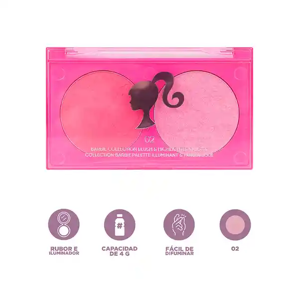 Paleta de Rubor e Iluminador 02 Barbie Miniso