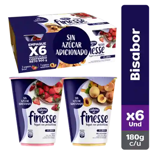 Finesse Yogurt Sabor a Fresa y Melocotón con Probióticos