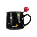 Taza Cerámica Con Cuchara y Tapa Serie Dots Negro 300 mL Miniso