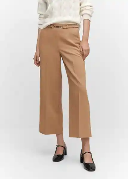 Pantalón Buckle Camel Talla 38 Mujer Mango