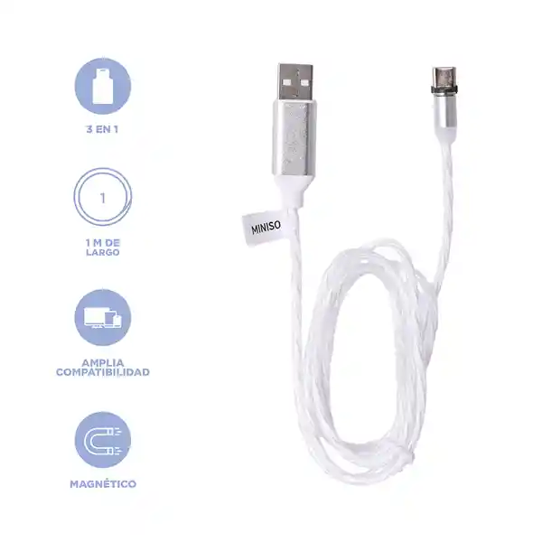 Cable Magnetico 3 en 1 Con Luz Miniso