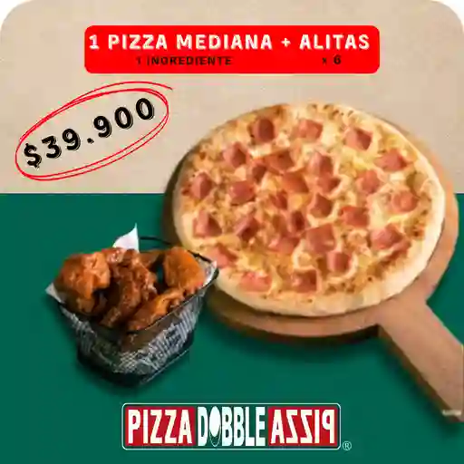 1 Pizza mediana + alitas x6