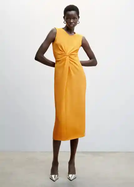 Vestido Nudo-H Naranja Talla L Mujer Mango