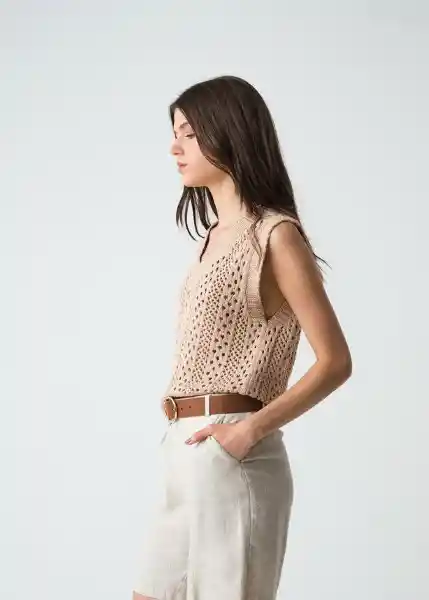 Chaleco Tejido Mujer Beige Polvillo Medio Talla M 583G090 Naf Naf