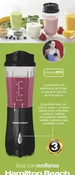 Hamilton Beach Licuadora Personal Negra