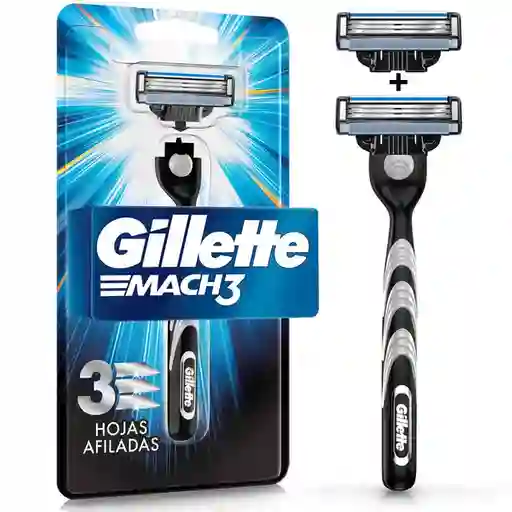 GILLETTE Mach 3 Cuchilla de Afeitar Máquina de Afeitar Hombre Reutilizable Afeitado al Ras Afeitadora para Hombre 1 Ud + 2 Repuestos