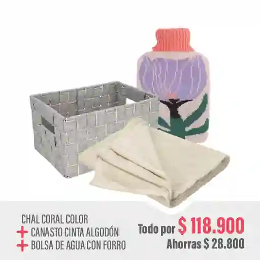 Combo Chal Coral + Canasto + Bolsa de Agua con Forro