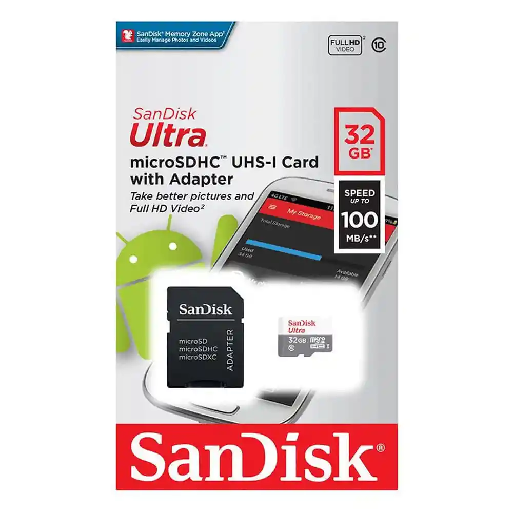 Sandisk Memoria Micro SD de 32 Gigabytes Ultra