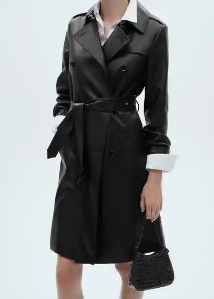 Saco Trench Polanapu Negro Talla 18 Mujer Mango