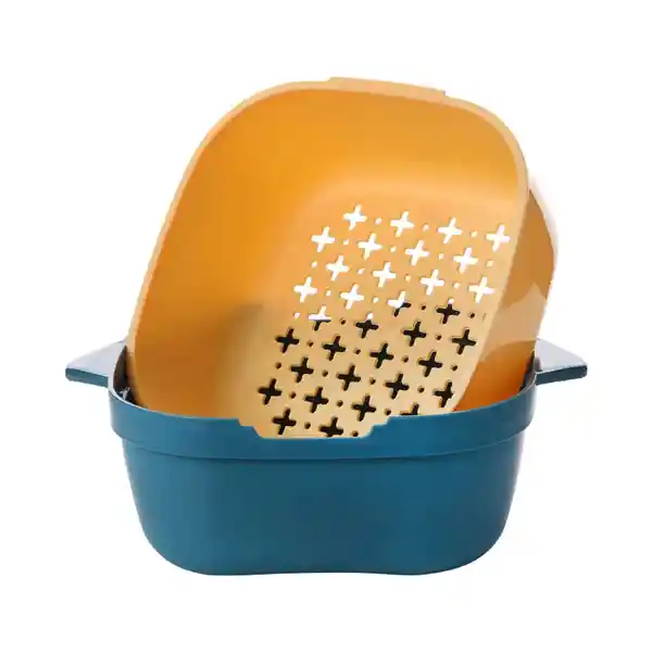 Miniso Colador de Cocina Cuadrado 2 en 1 Azul y Amarillo