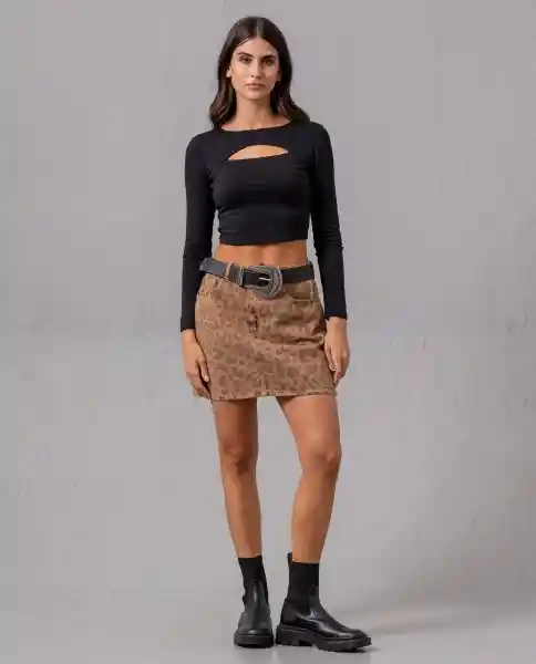 Falda Corta Mujer Print Cafe Biscuit Medio Talla 10 75097 Rifle