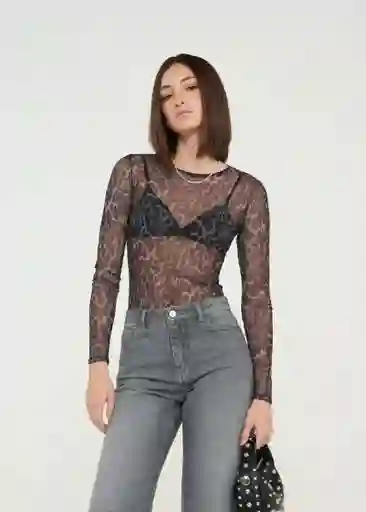 Camiseta Mujer Negro Puro Ultraoscuro Talla L 409g013 Naf Naf