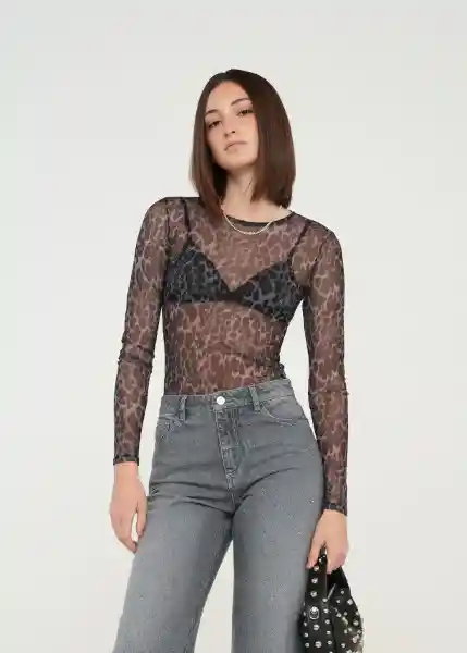 Camiseta Mujer Negro Puro Ultraoscuro Talla L 409g013 Naf Naf