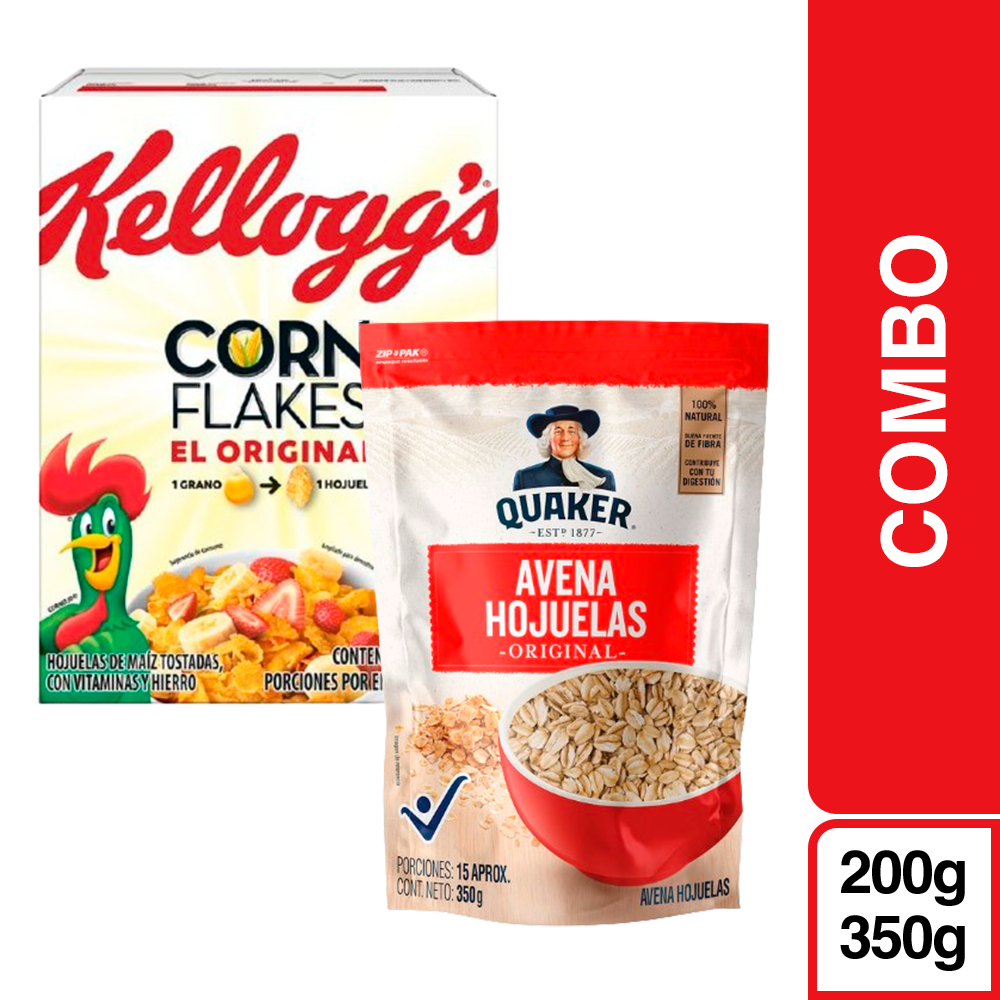 Cereal Kelloggs Corn Flakes 200 g + Quaker Avena Hojuela 350g