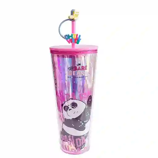 Vaso de Plástico Doble Pared Con Pitillo Serie Wbb Panda Miniso