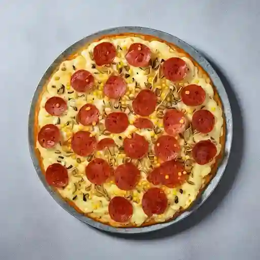 Pizza Pollo, Champiñones, Maíz y Salami