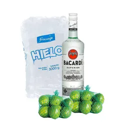 Combo Bacardi Ron Superior Frescampo Hielo Cubos + Limón Tahití