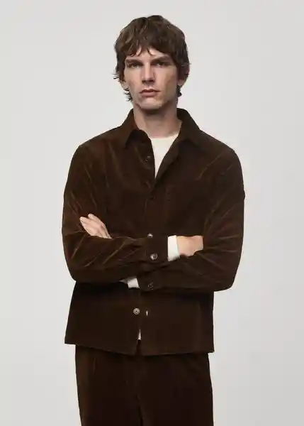 Camisa Pompeia Marron Talla M Hombre Mango