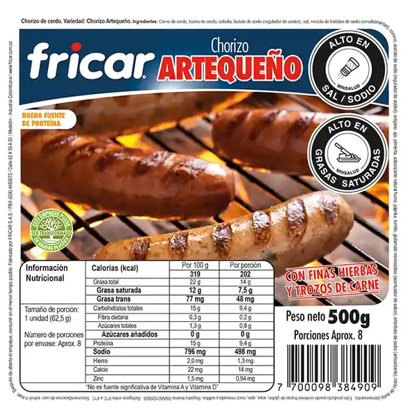 Chorizo artequeño fricar x 8 unidades