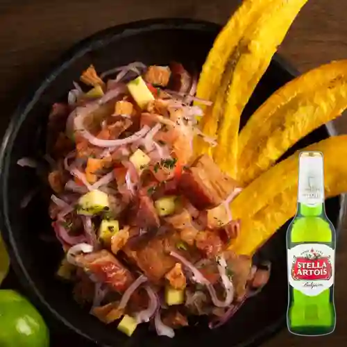 Combo Ceviche de Chicharrón + Stella Artois 350 ml