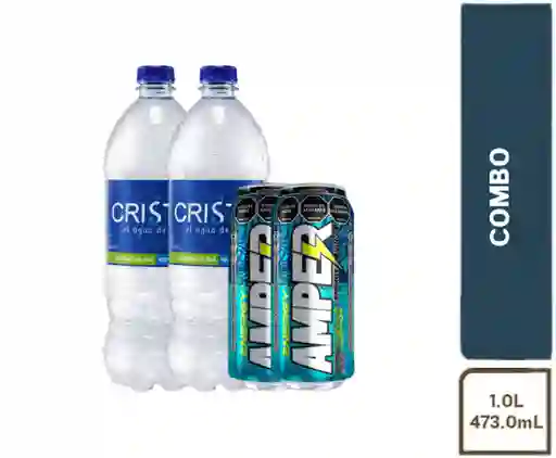 Combo 2x Agua Cristal Pet x 1L - Cristal - 1 und - Cristal - 1 ud. - Cristal - 1  + 2x Bebida Energizante Cafeína Ext  - Amper - 1 ud
