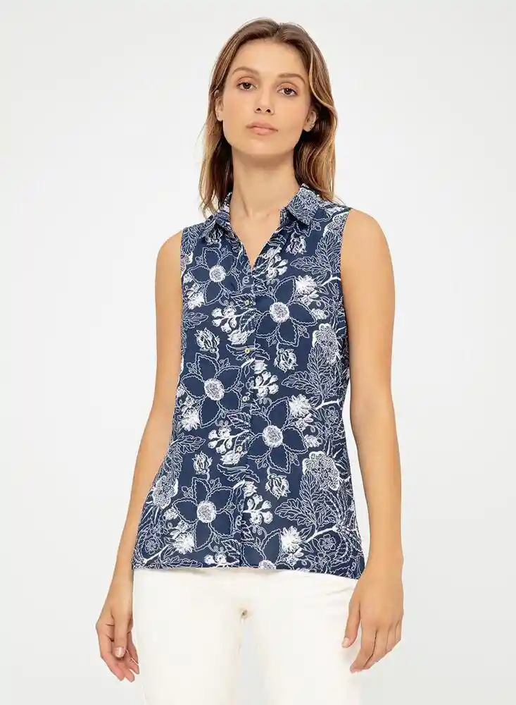 Gef Blusa MS Color Azul / Estampado Talla L 709593