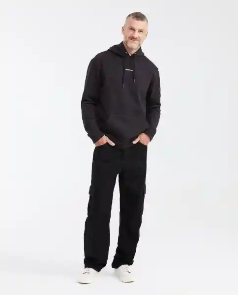 Buzo Hoodie Basic Negro Sombrio Ultraoscuro Talla L Chevignon