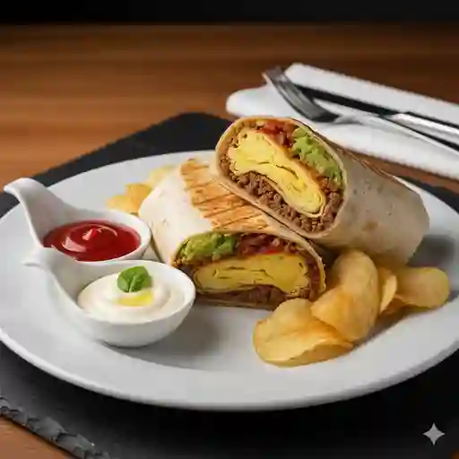 Burrito de res y chips + coca cola 250