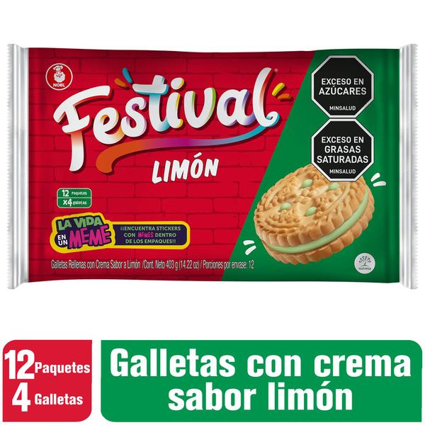Festival Galletas Rellenas Sabor Limón Pack x12 403g