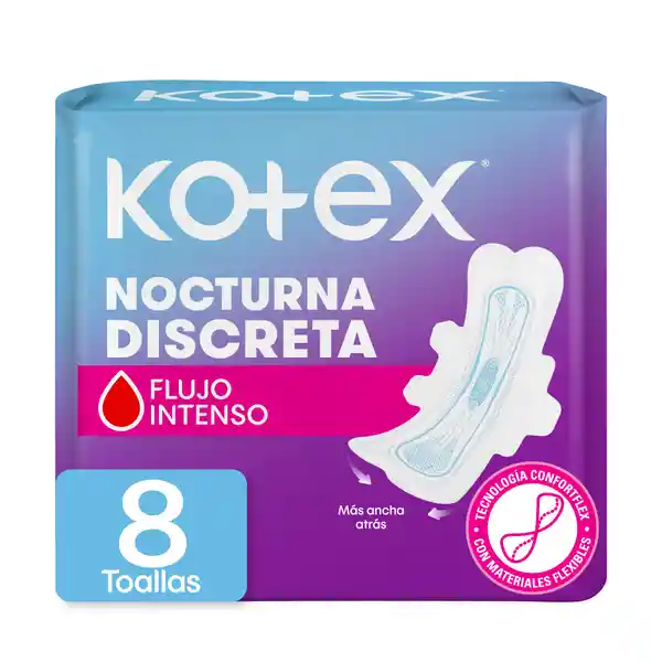 Toalla Higiénicas Femeninas Kotex Nocturna Discreta 8 Und