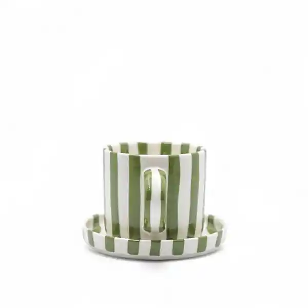 Pocillo y Plato Líneas Verde Ambiente Gourmet