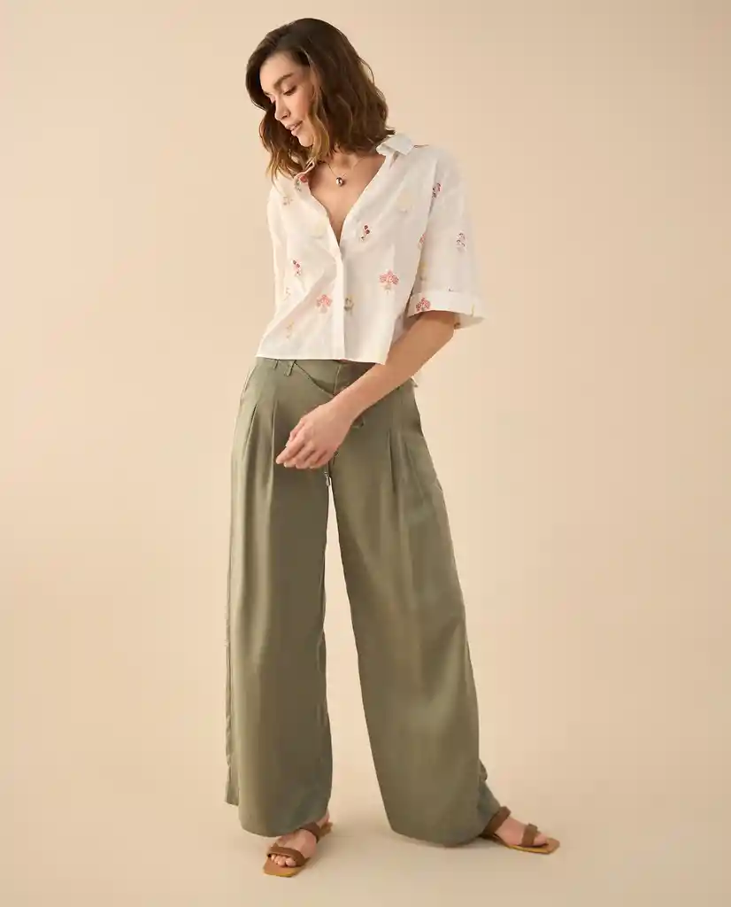 Pantalón Verde Velado Medio Talla 12 632G000 Esprit