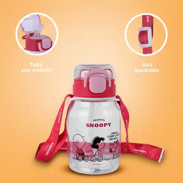 Vaso Plástico Correa Para el Hombro Snoopy Rojo 600 mL Miniso