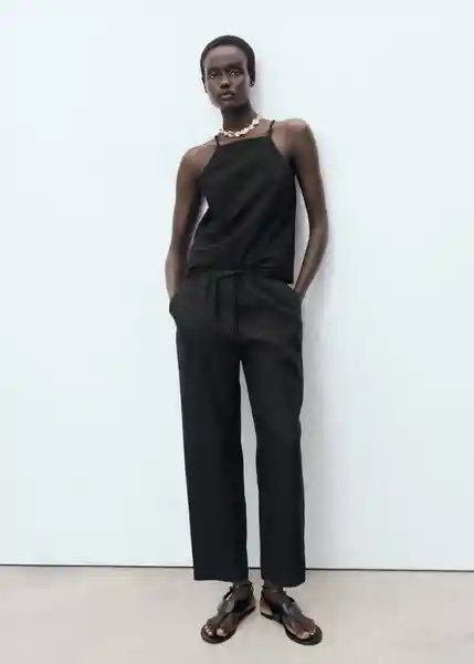 Pantalón Linen Negro Talla XS Mujer Mango