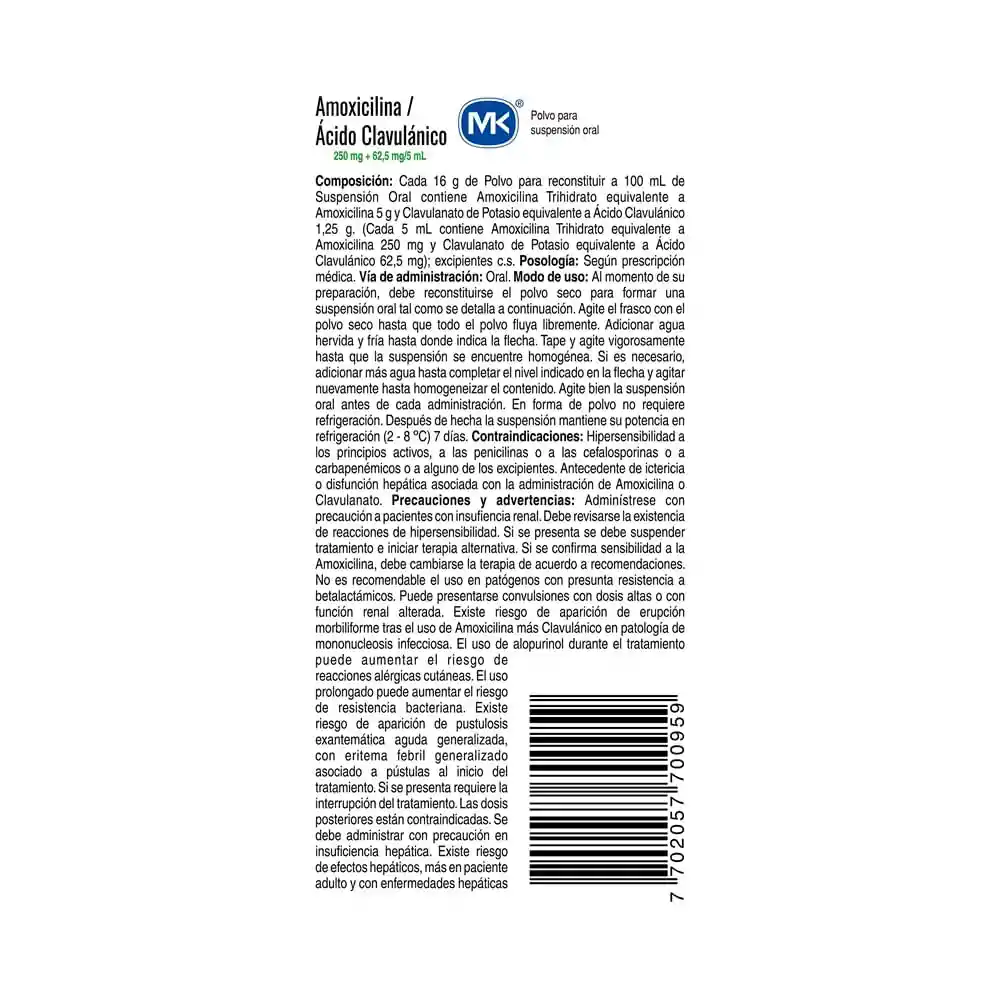 Mk Amoxicilina/Ácido Clavulánico MK 100 ML (250 mg / 62.5 mg)