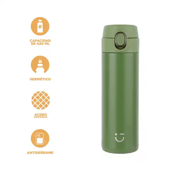 Termo Botella Con Tapa Removible Automática Verde Miniso