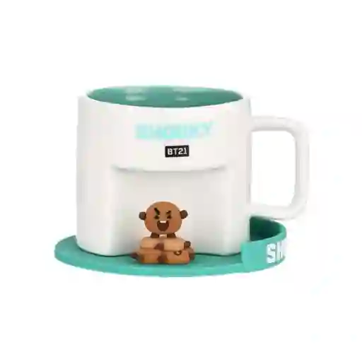 Bt21 Taza Cerámica Con Portavasos Shooky Colección 450 mL