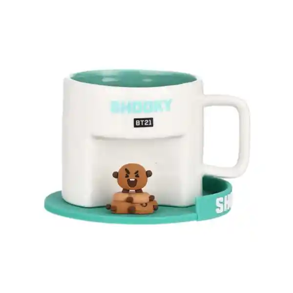 Bt21 Taza Cerámica Con Portavasos Shooky Colección 450 mL