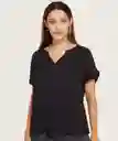 Blusa Manga Corta Con Cuello Mao Y Escote V