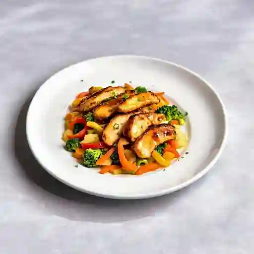 Pollo Teriyaki Sobre Base De Vegetales