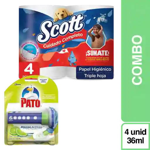 Combo Scott Triple Hoja 12 Rollos + Pato Discos Activos 36 mL