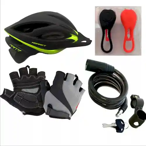 Gw Casco Hornet Bicicleta Guantes Gel Luces Guaya Negro Neón M