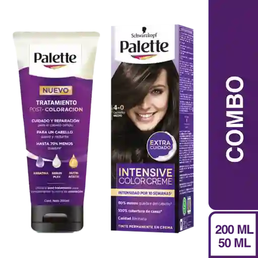 Combo Tratamiento + Tinte Palette Color Creme 4-0 Castaño Medio