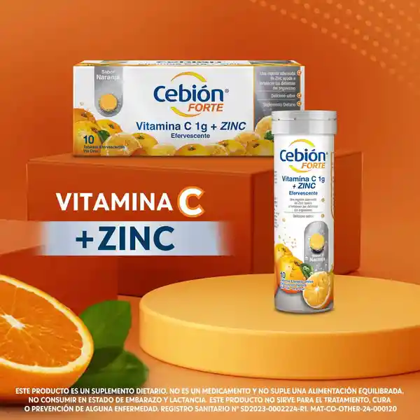 Cebión Forte tabletas Efervescentes de Vitamina C + Zinc con 10 unidades