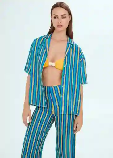 Camisa Iguana Azul Talla M Mujer Mango